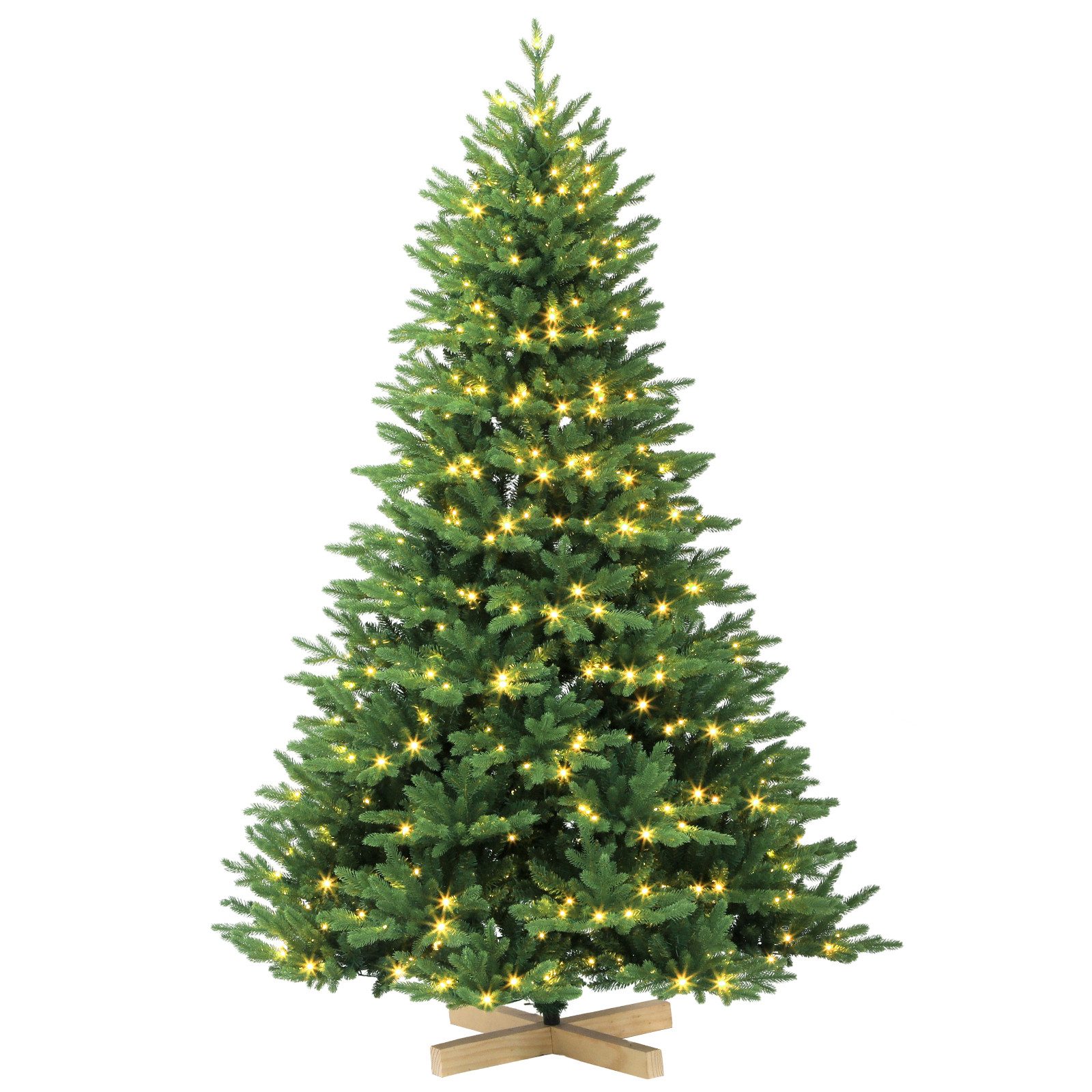 Salcar Künstlicher Weihnachtsbaum mit LED-Beleuchtung Tannenbaum Künstlich mit Licht mit Echtholzständer, Fichte, 210 cm, 650 LEDs, 1830 Spitzen – zauberhafte Weihnachtsbeleuchtung