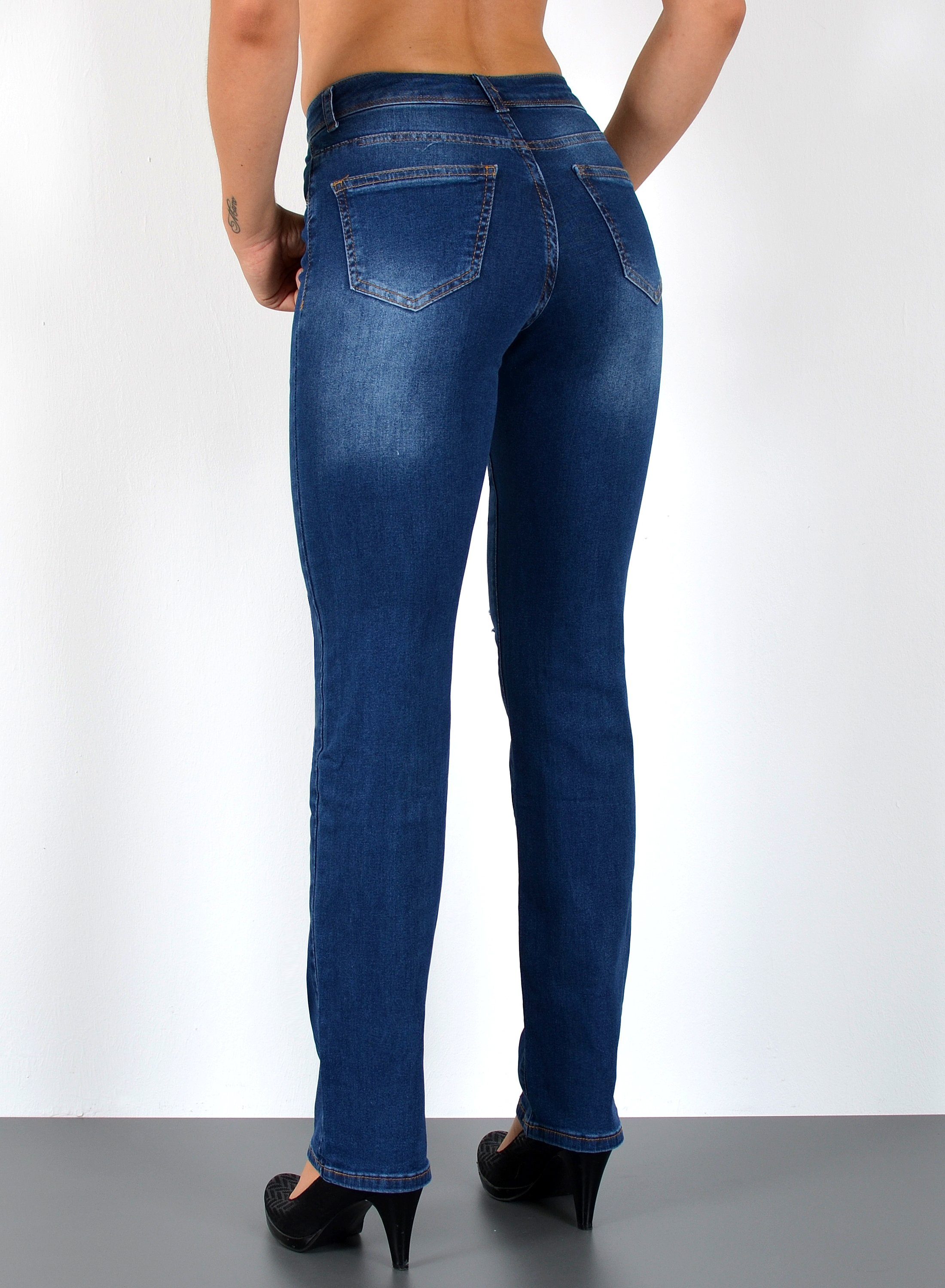 ESRA Straight-Jeans Stretch-Jeans Damen High Waist Jeans Straight Leg Hose Regular G3 Straight Fit Jeans Damen High Waist Gerade Schnitt Jeans bis Übergröße – Bild 4 von 5