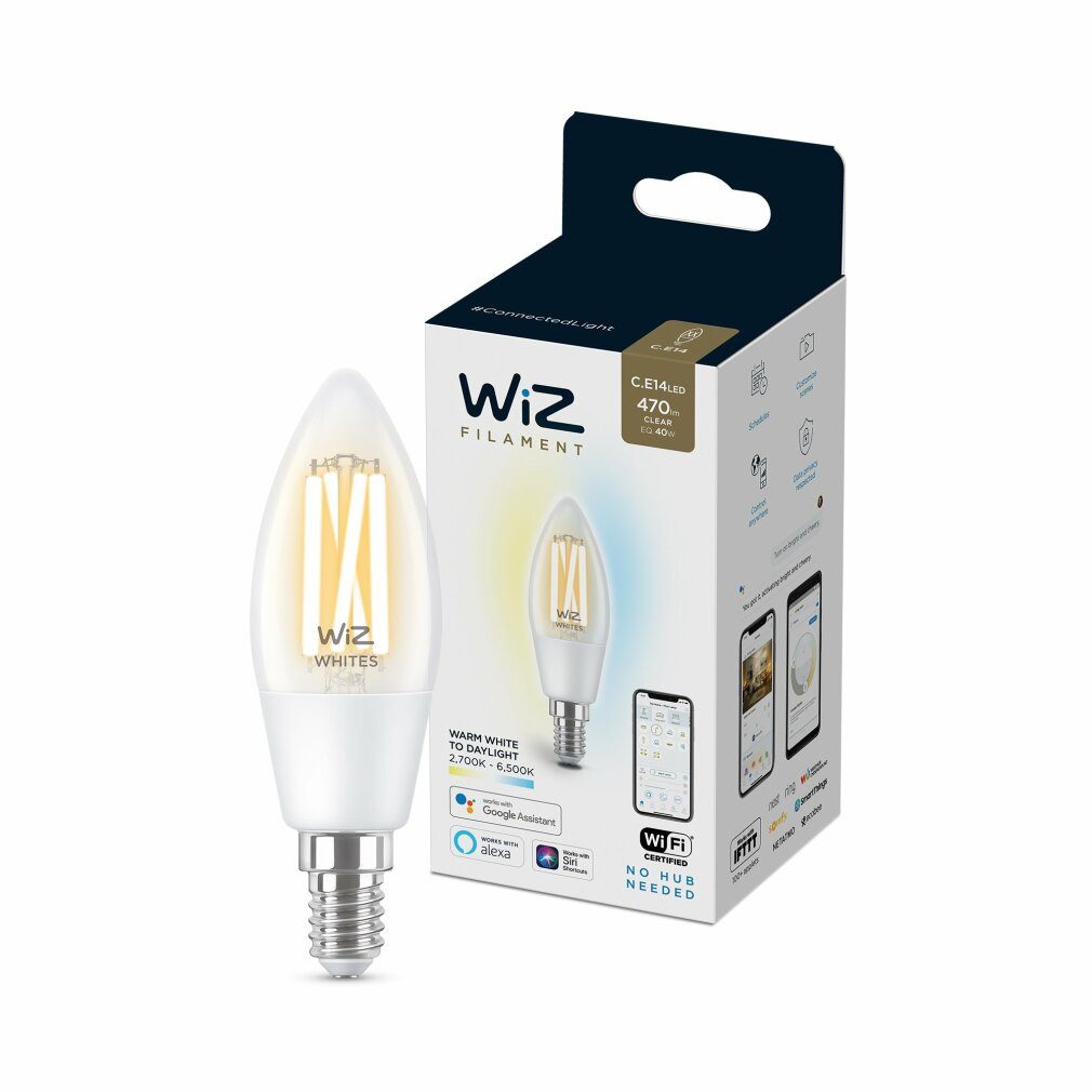 WiZ LED-Leuchtmittel G3 Whites Filament C35 E14 Clear