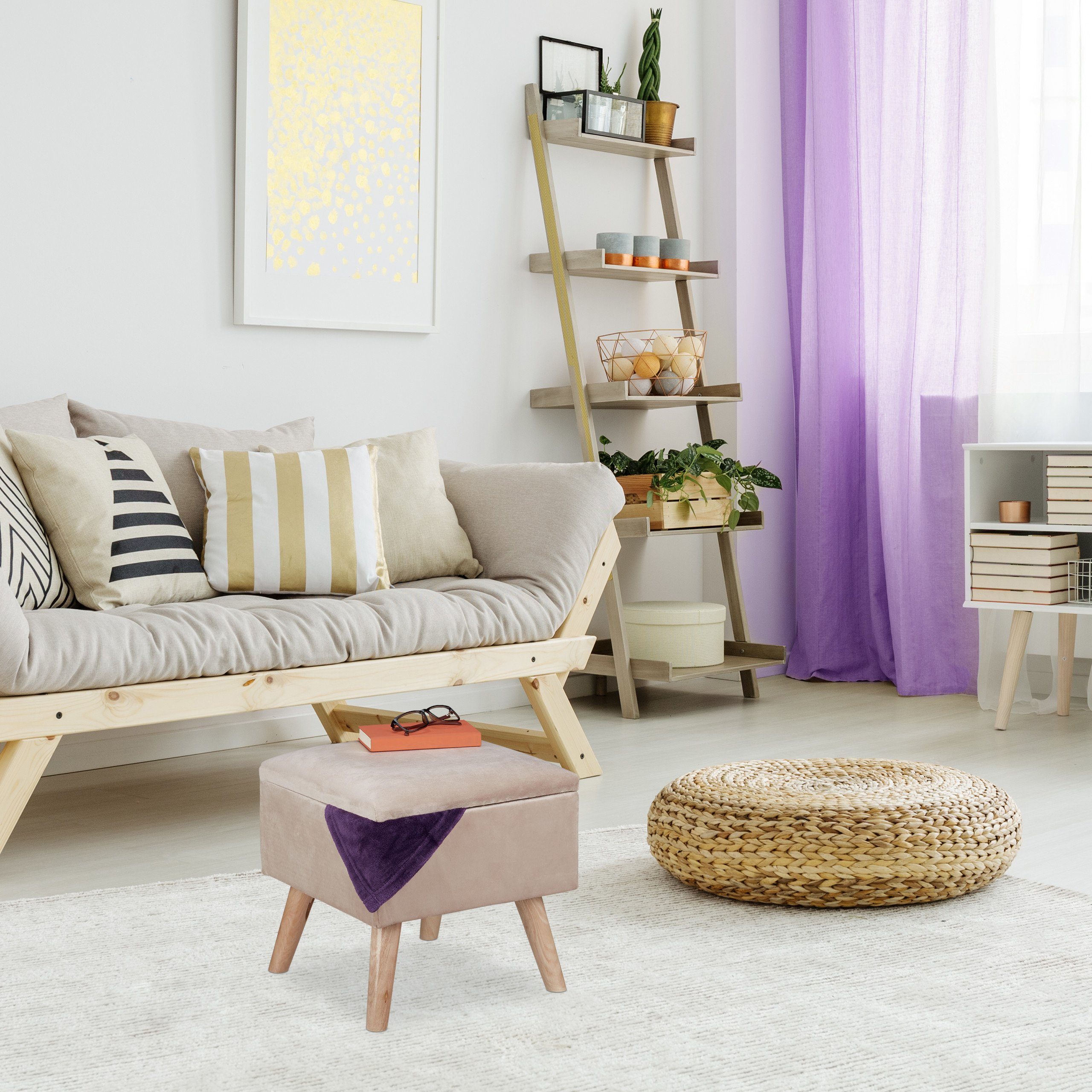 relaxdays Polsterhocker Samthocker mit Stauraum, Creme günstig online kaufen