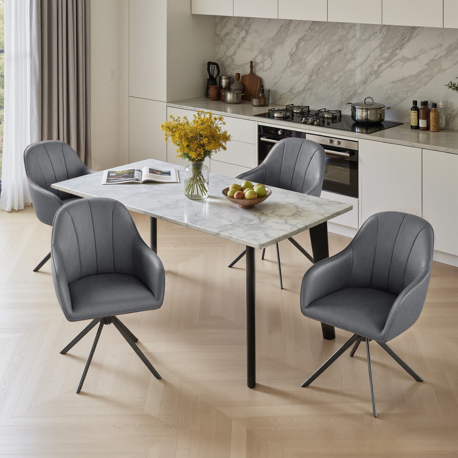 HawthyHome Polsterstuhl 360° drehbar mit Armlehne und Metallbeinen, 4-Fußstuhl (4 St), Moderner Küchenstuhl Esszimmerstuhl für Wohnzimmer & Büro