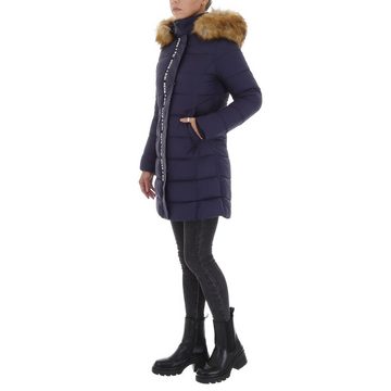 Ital-Design Winterjacke Damen Freizeit Kapuze (abnehmbar) Gefüttert Winterjacke in Dunkelblau