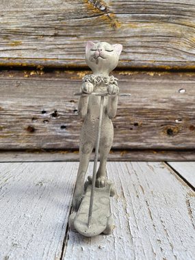 J-line Dekoobjekt Katze auf einem Roller aus Poly in Grau - Ein charmantes Deko-Element