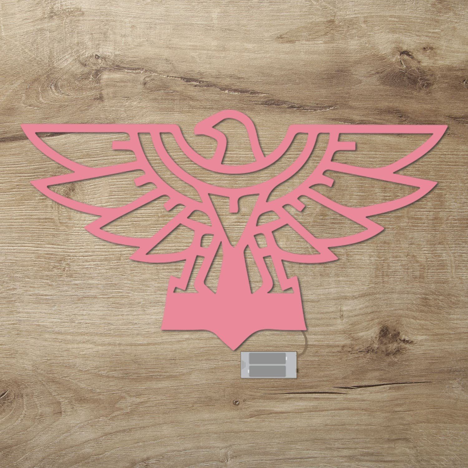 Warmweiß Dekolicht Wand LED Vogel integriert, Namofactur Deko, LED Adler Holz fest Rosa