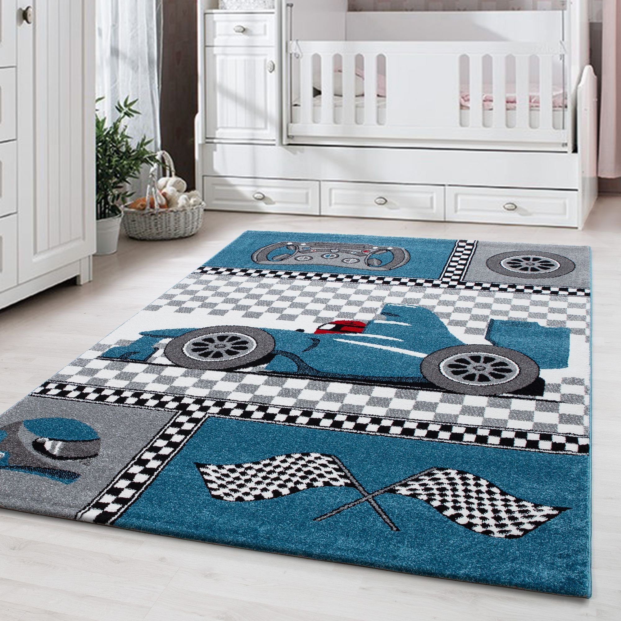 Kinderteppich Rennwagen, Carpetsale24, Rund, Höhe: 11 mm, Kinderteppich Rennwagen Teppich Baby Teppich Kinderzimmer Pflegeleicht