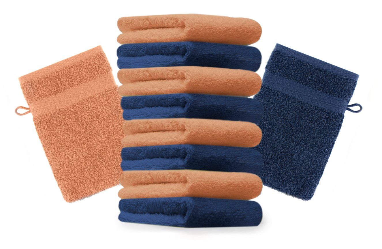 Betz Waschhandschuh 10 Stück Waschhandschuhe Premium 100% Baumwolle Waschlappen Set 16x21 cm Farbe dunkelblau und orange