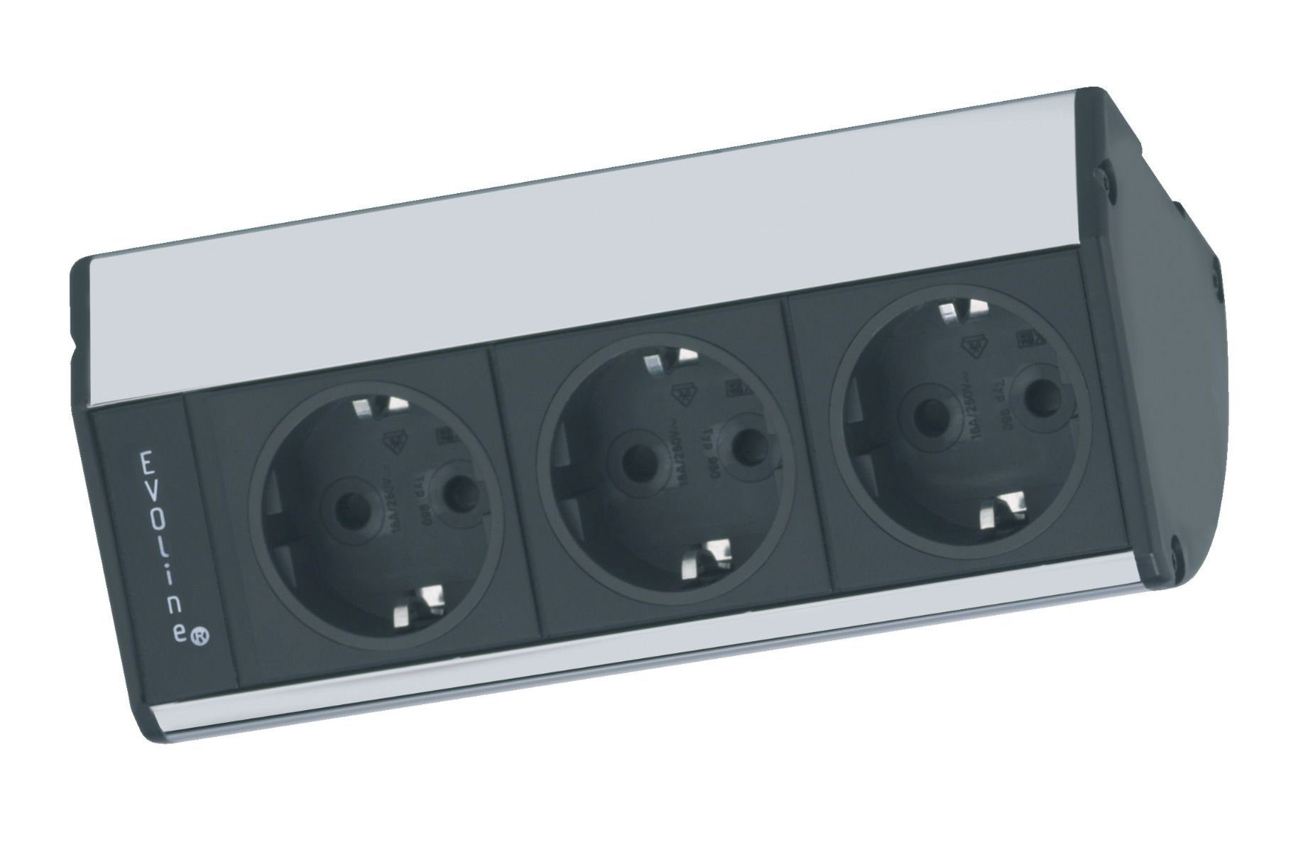 Evoline EVOline® Eck-Steckdose DOCKCUISINE Aluminium-Optik 3-fach Unterbau Einbau-Tischsteckdosenleiste