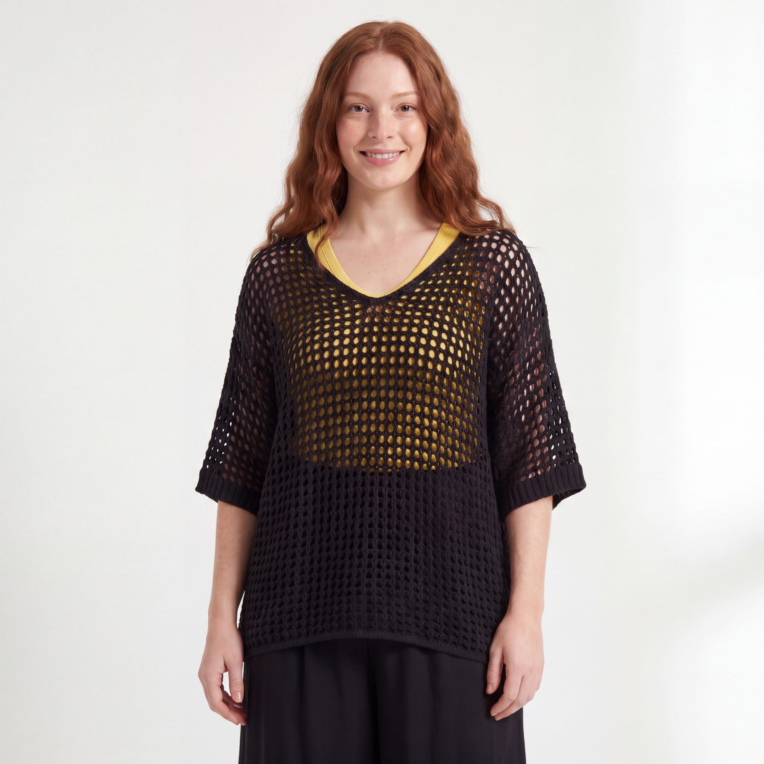 OriginalYou Strickpullover Häkeloberteil Damen Sommer Shirt Lochstrick Oversize Pullover One Size 40-46 (40-42 oversize / 44-46 regular)