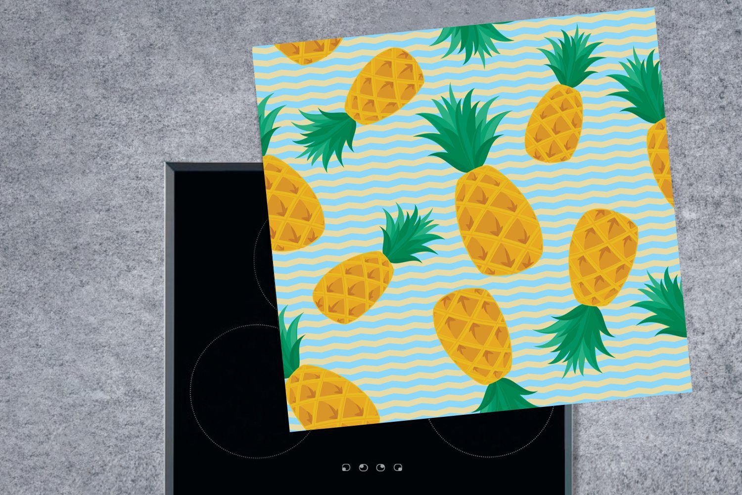 MuchoWow Herdblende-/Abdeckplatte Muster Arbeitsplatte für cm, - küche Ananas Vinyl, 78x78 tlg), (1 - Ceranfeldabdeckung, Streifen