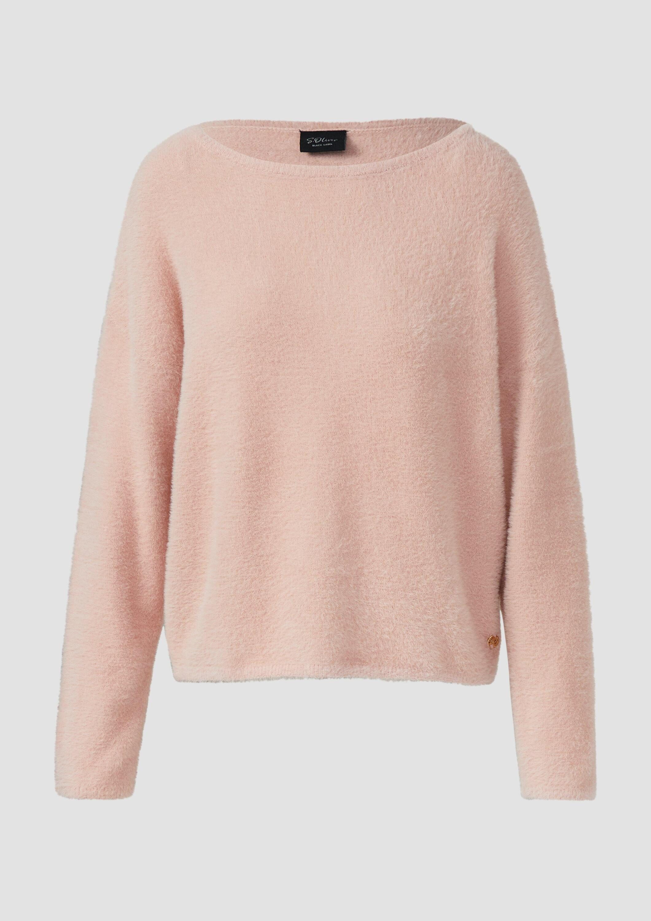 s.Oliver Longpullover Strickpullover Flauschiger Pullover mit U-Boot-Ausschnitt