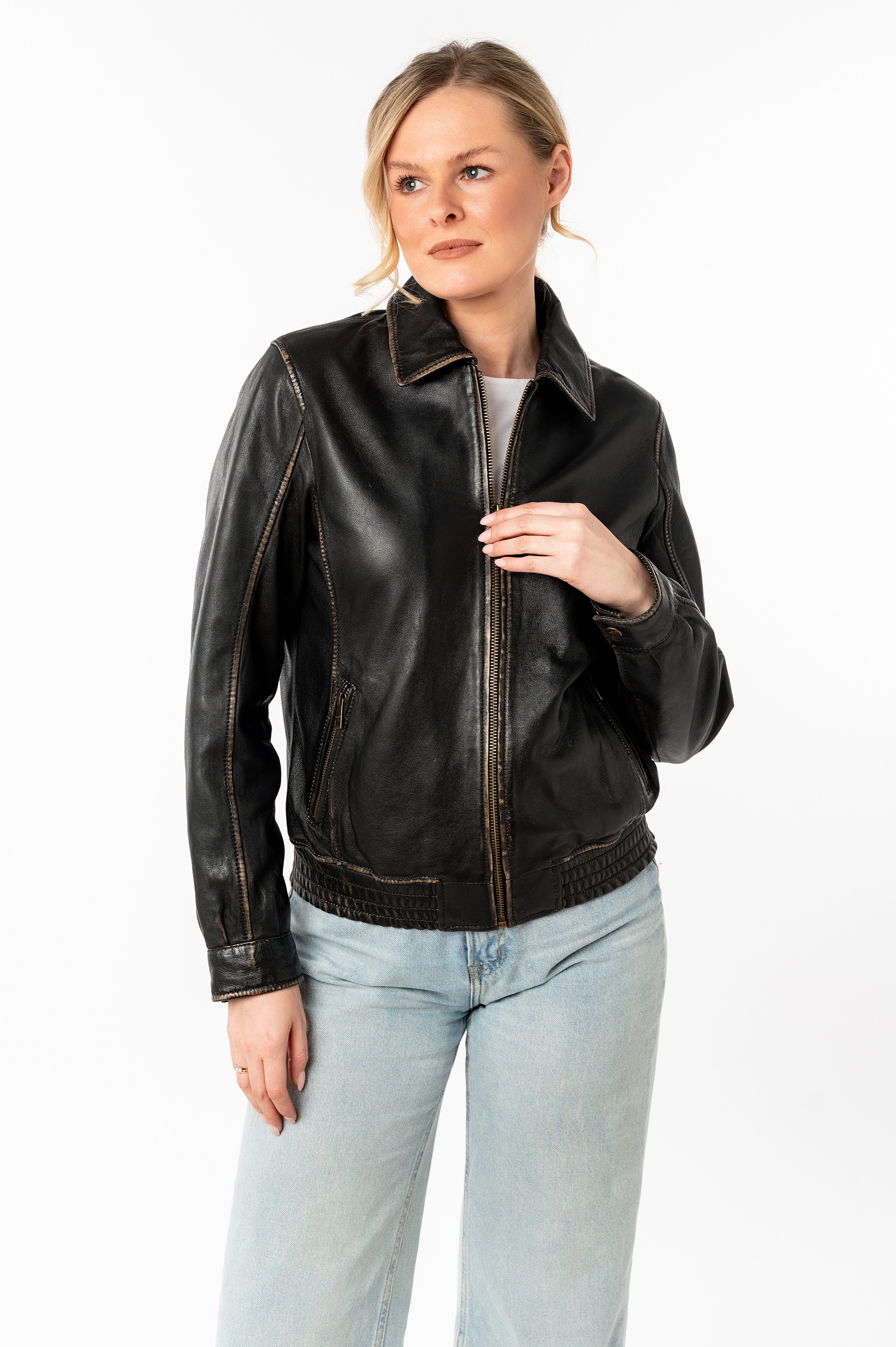Mauritius Lederjacke MWBjanka mit elastischem Bund, Leo-Innenfutter