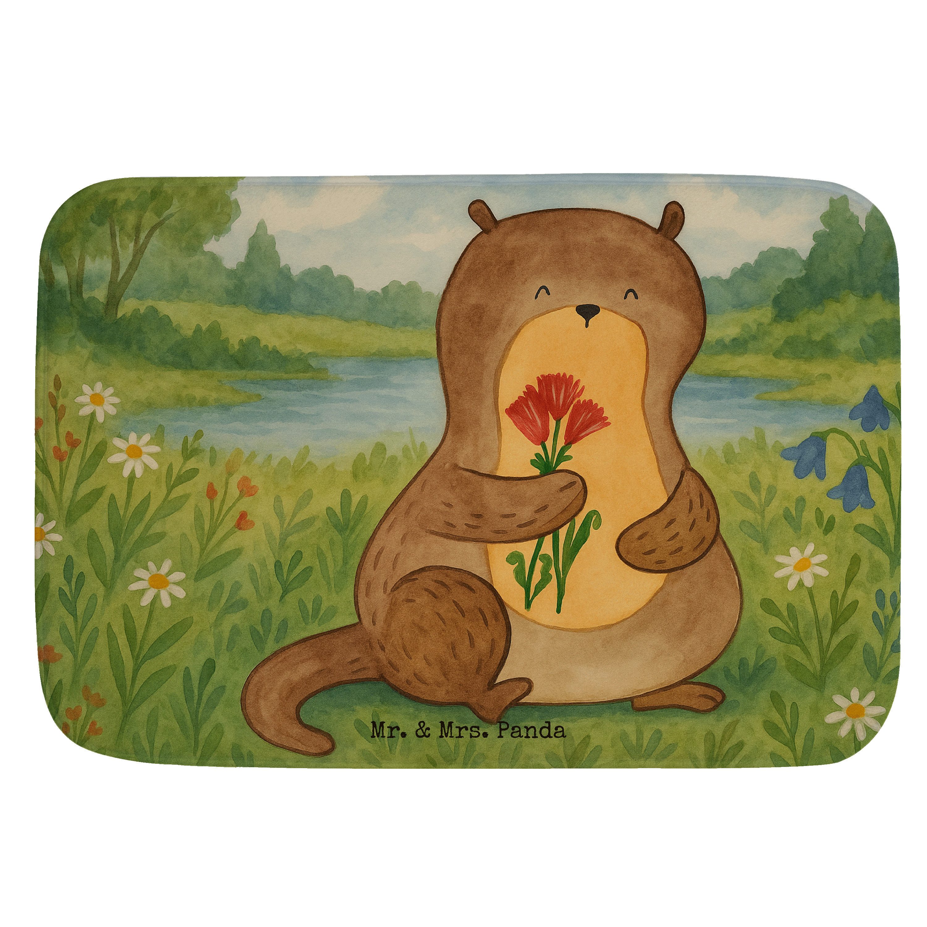 Badematte Otter Blumenstrauß Design, Badteppich, Weiß, Seeotter See, Vorleger B