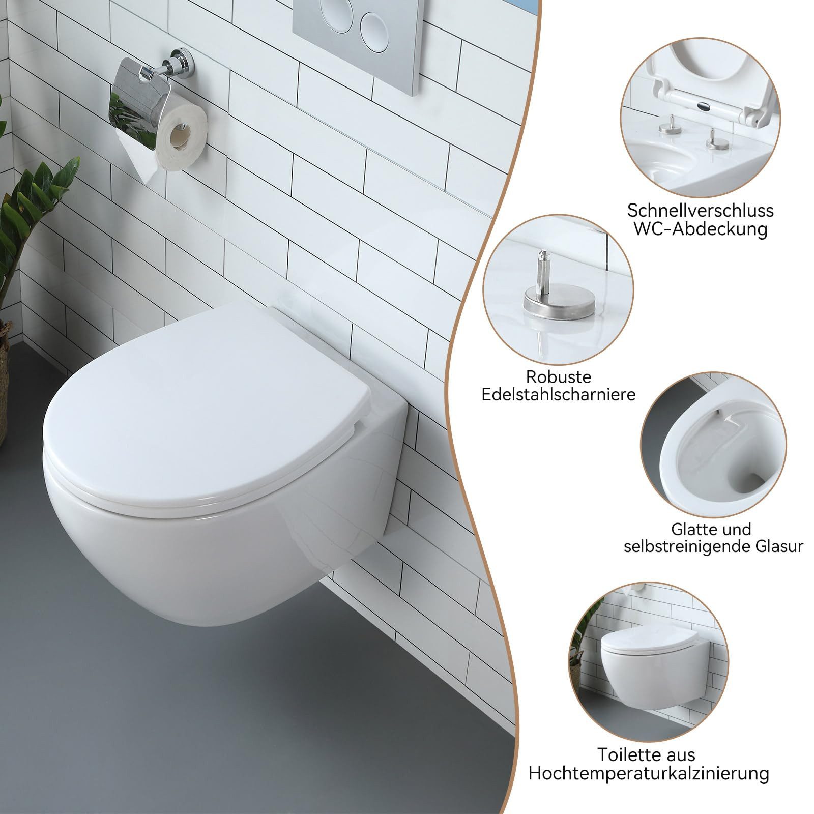 HOROW Vorwandelement WC Toilette Komplettset hänge wc Set Komplett, Hänge WC mit WC Sitz mit Absenkautomatik, Toilette Komplettset, Toilette mit Spülkasten