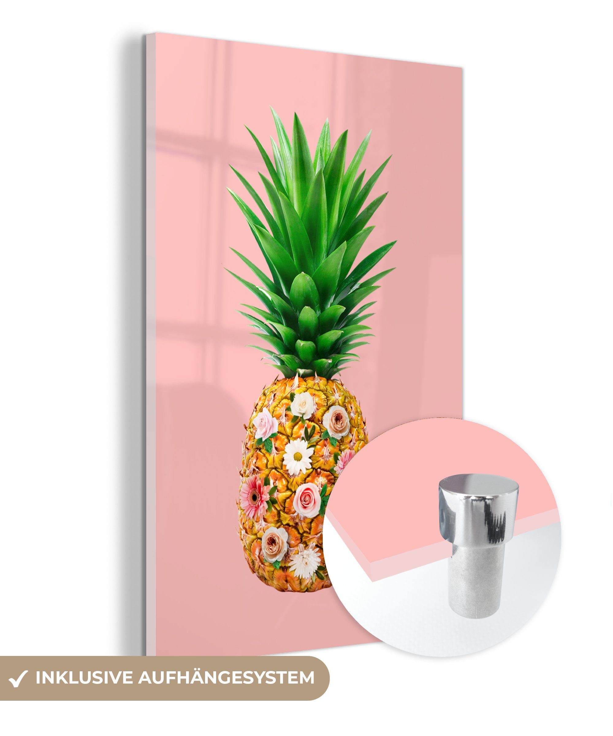 - Glas Foto Acrylglasbild Bilder Ananas Wanddekoration Wandbild Stilleben St), (1 - - auf - Blumen, auf - Glasbilder MuchoWow Glas