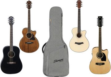Shaman Gitarrentasche WGB-115 GY Premium-Line Westerngitarrentasche Grau, Fixierung für Instrumentenhals & gepolsterte Rucksack-Gurte