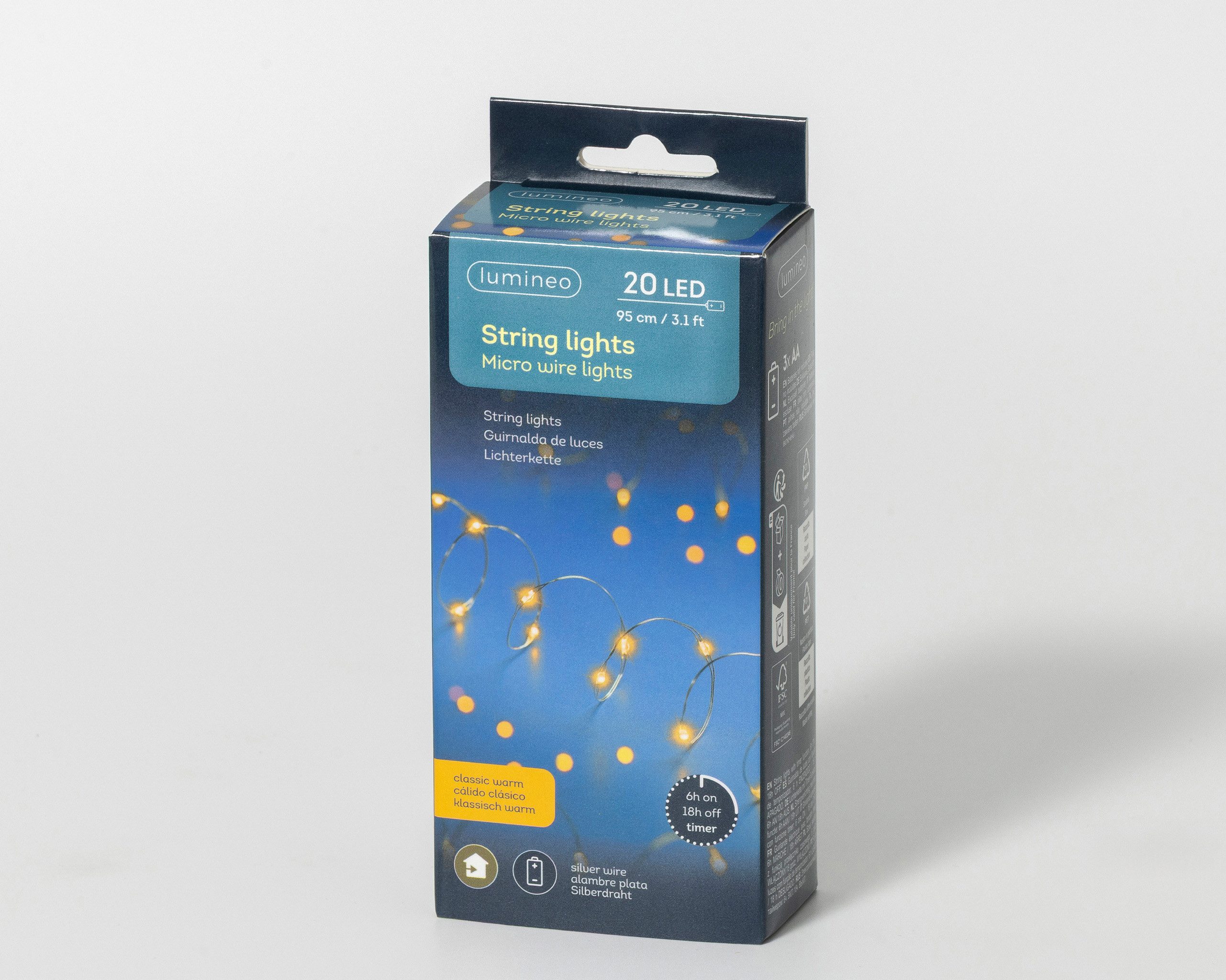 Lumineo LED-Lichterkette, LED Draht Lichterkette 95cm Batterie 20 Micro-LEDs Klassisch Warm