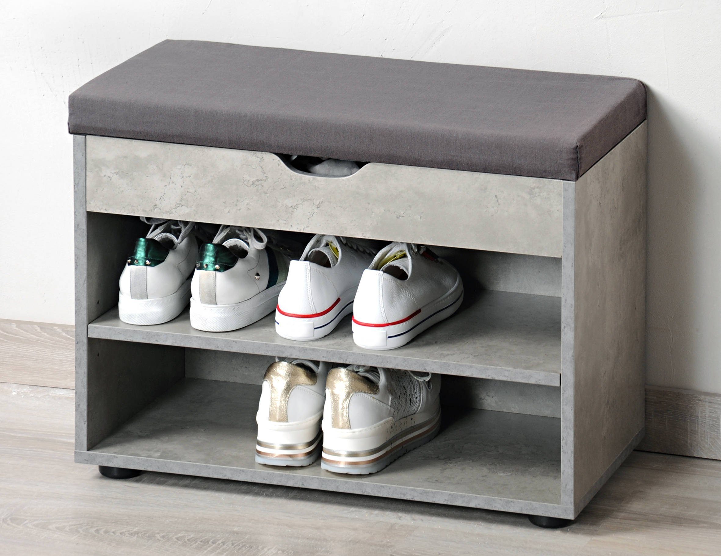 Kesper Schuhregal Schuhregal mit Sitzfläche und Versteck, Beton-Optik, KESPER