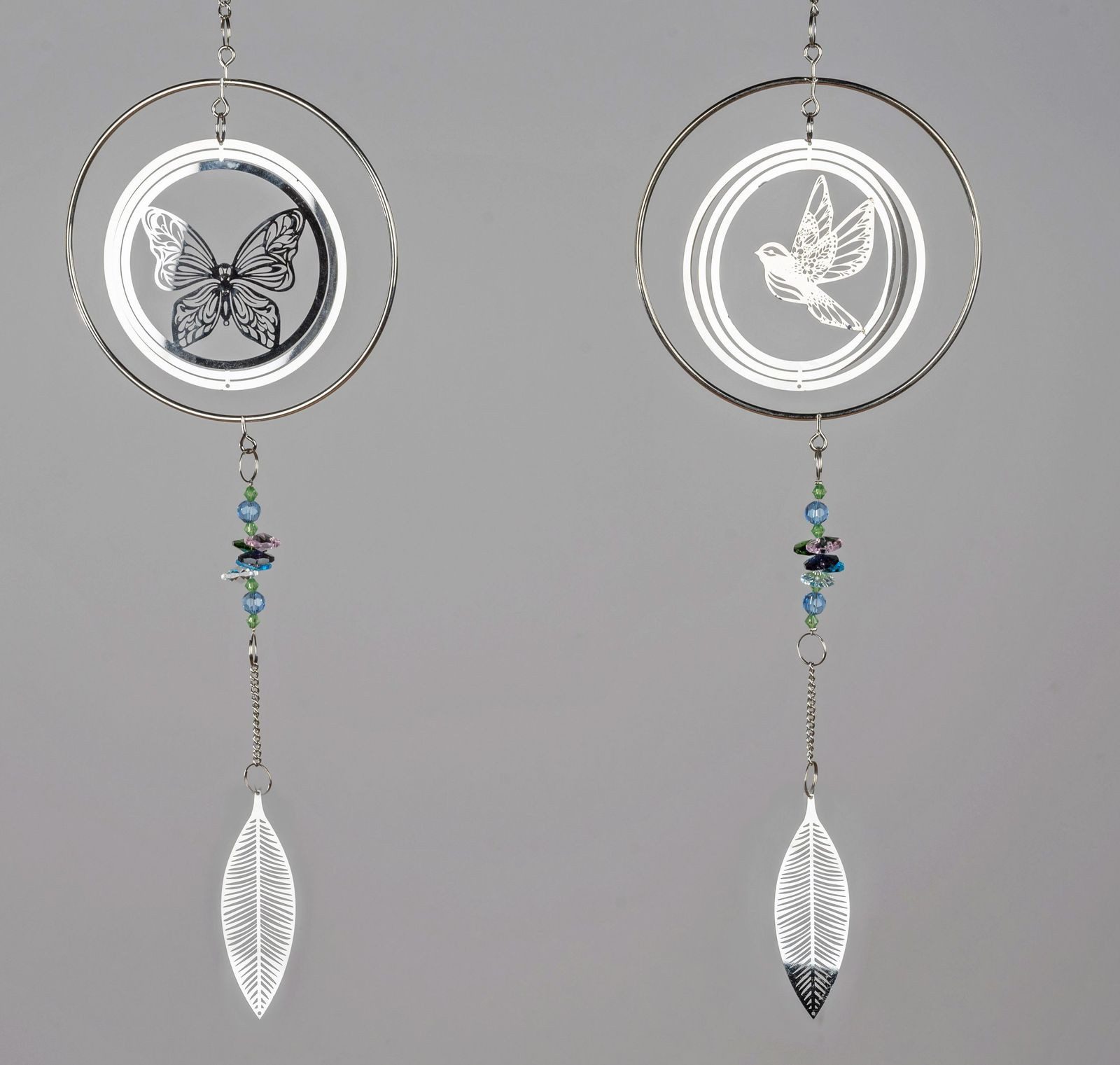 formano Dekohänger 2er Set Fensterdeko Edelstahl Kreis Hänger mit Schmetterling & Vogel (2-er Set)