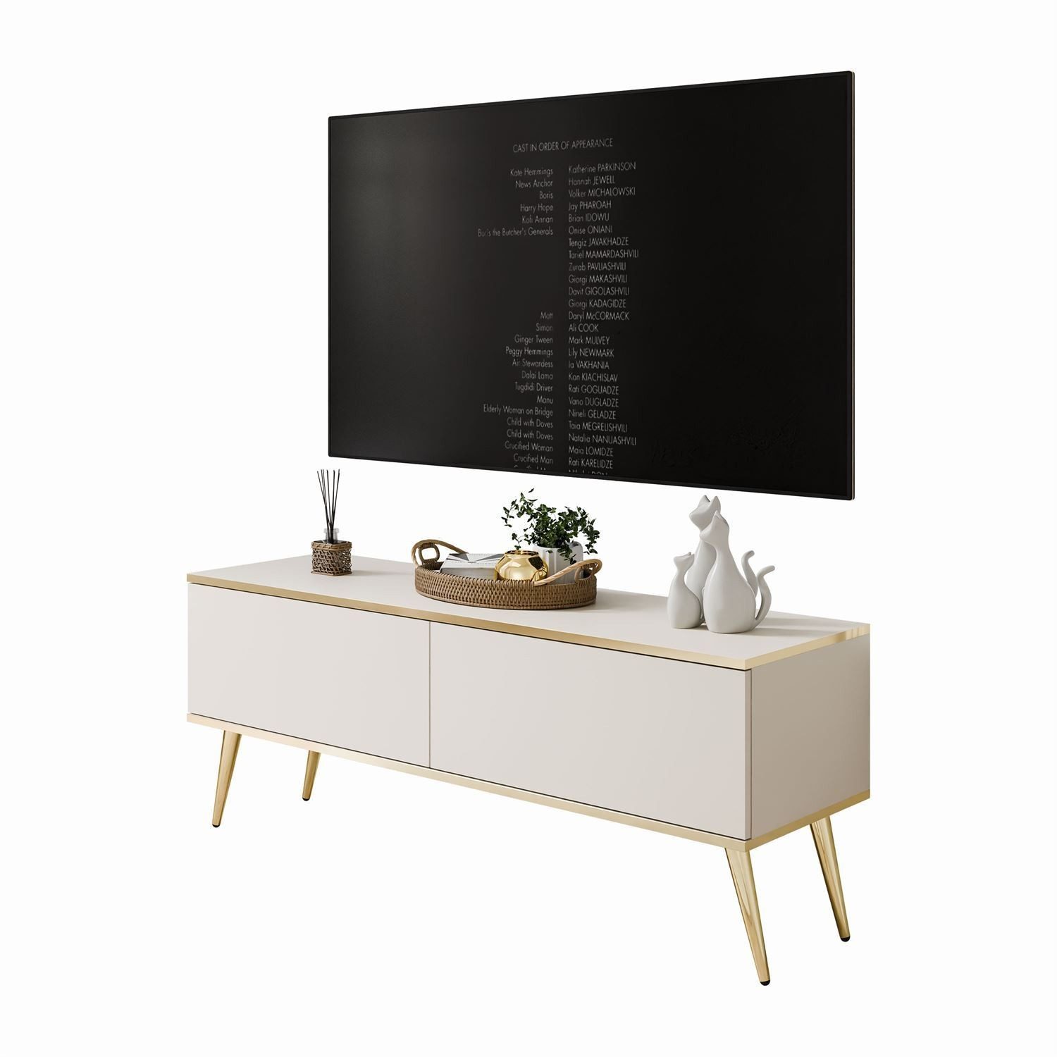ALLHOUSE24 TV-Schrank SENSO 135 cm Unterschrank TV Lowboard GOLD Metallfüße, TV Board (1x TV Schrank) Breite 135 cm