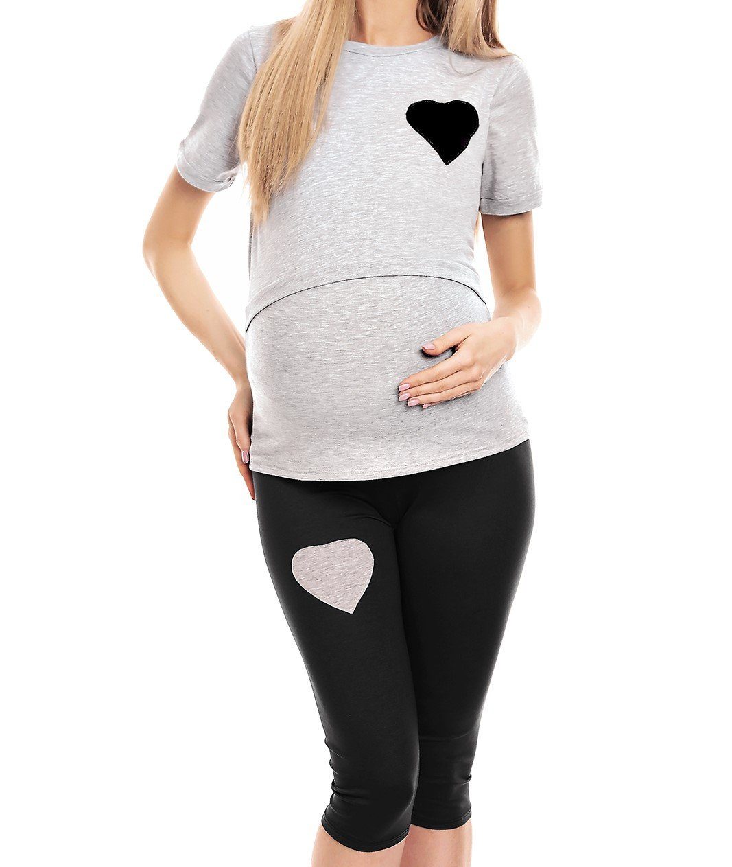 PeeKaBoo Umstandspyjama Schlafanzug Stillen Schwangerschaft Stillschlafanzug grau/schwarz
