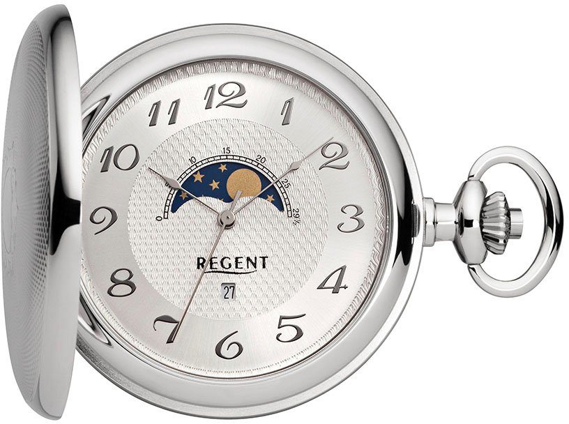 Regent Taschenuhr P730, (Set, 2-tlg., mit Kette), Quarzuhr, Herrenuhr, Mondphase, Datum, Acrylglas