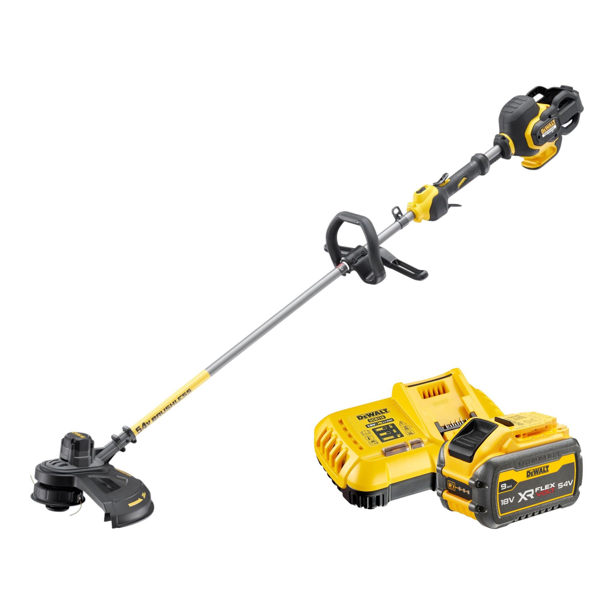 DeWalt Benzin-Motorsense DCM 571 X1 54 V FlexVolt 38 cm Brushless + 1x Akku 9,0 Ah + Lader