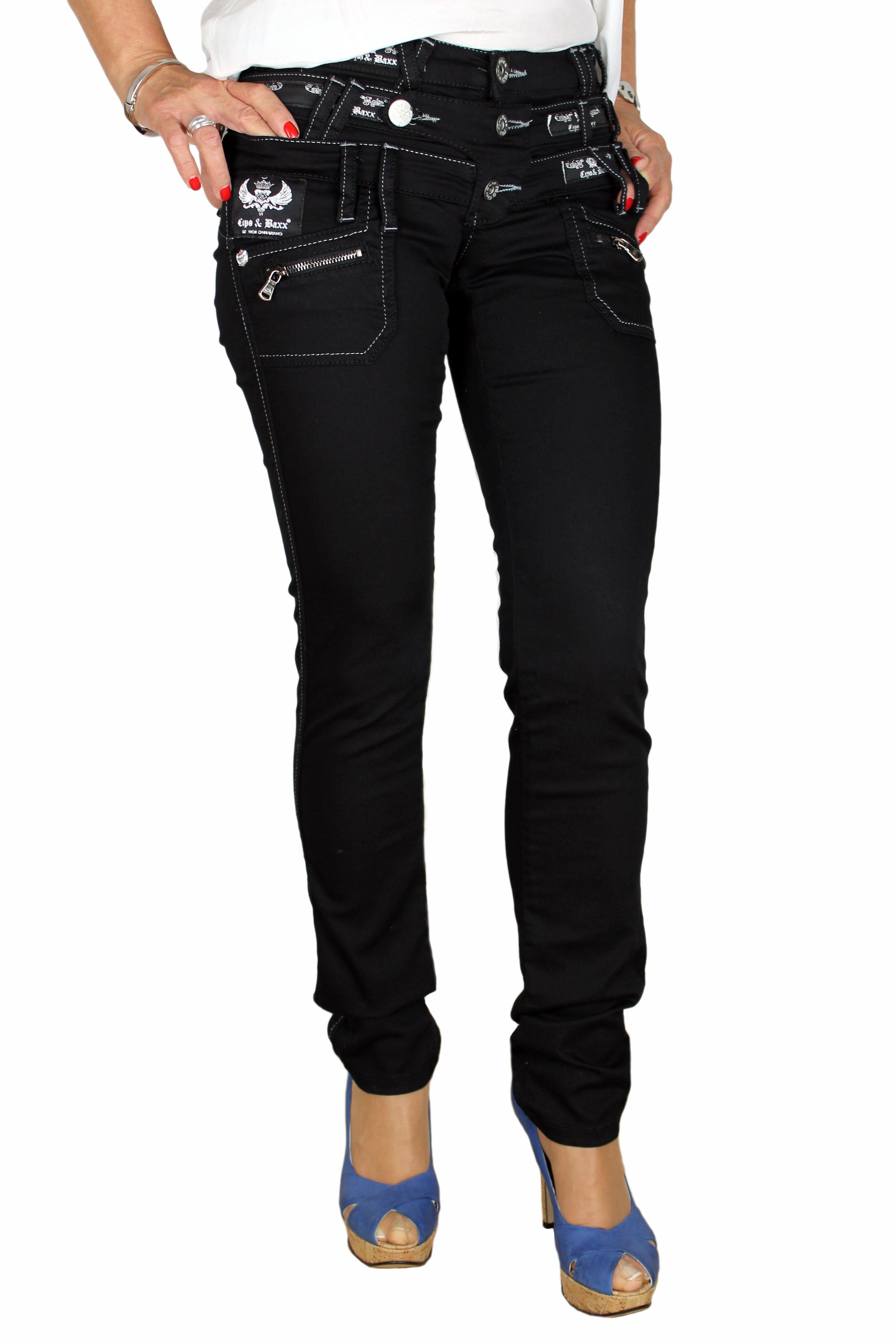 Cipo & Baxx angenehmer mit Design außergewönlichem dreifacher Jeans Gürtelschlaufenanreihung, im Jeans Tragekomfort Hose Straight-Jeans