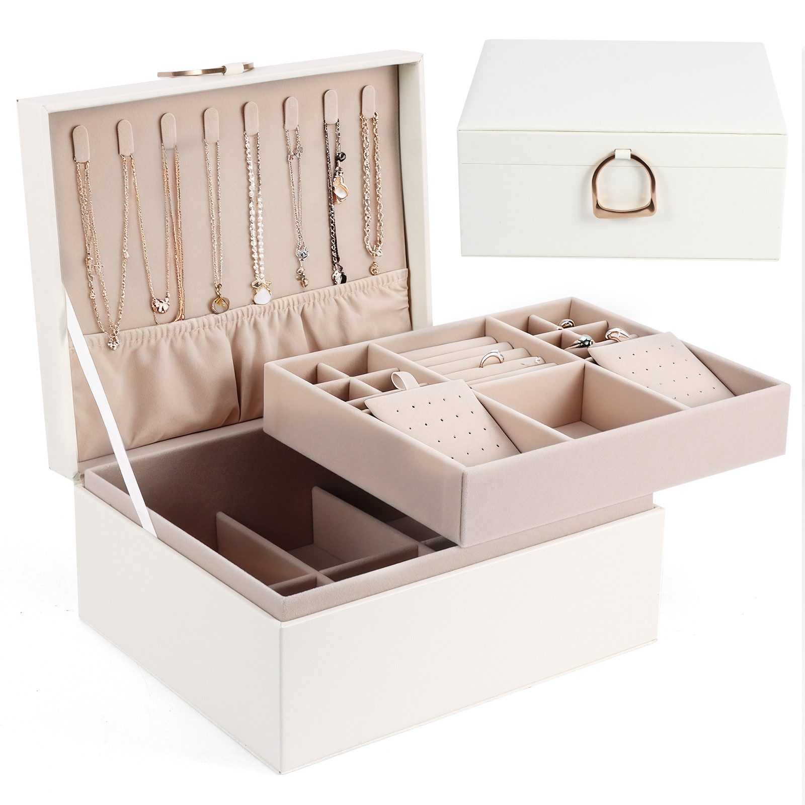 BlingBin Schmuckkasten 2 Ebenen,Schmuckbox mit Griff, flexibles Schmucktablett (1 Stück, 1 St., 24 × 20 × 11 cm,mit herausnehmbarem Schmucktablett), Schmuckbox, Schmuckaufbewahrung