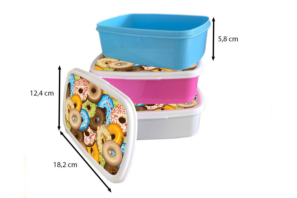 rosa Brotdose MuchoWow (2-tlg), für Kunststoff, Muster Kunststoff Mädchen, Lunchbox Kinder, Snackbox, - Brotbox Donuts Sterne, Erwachsene, -