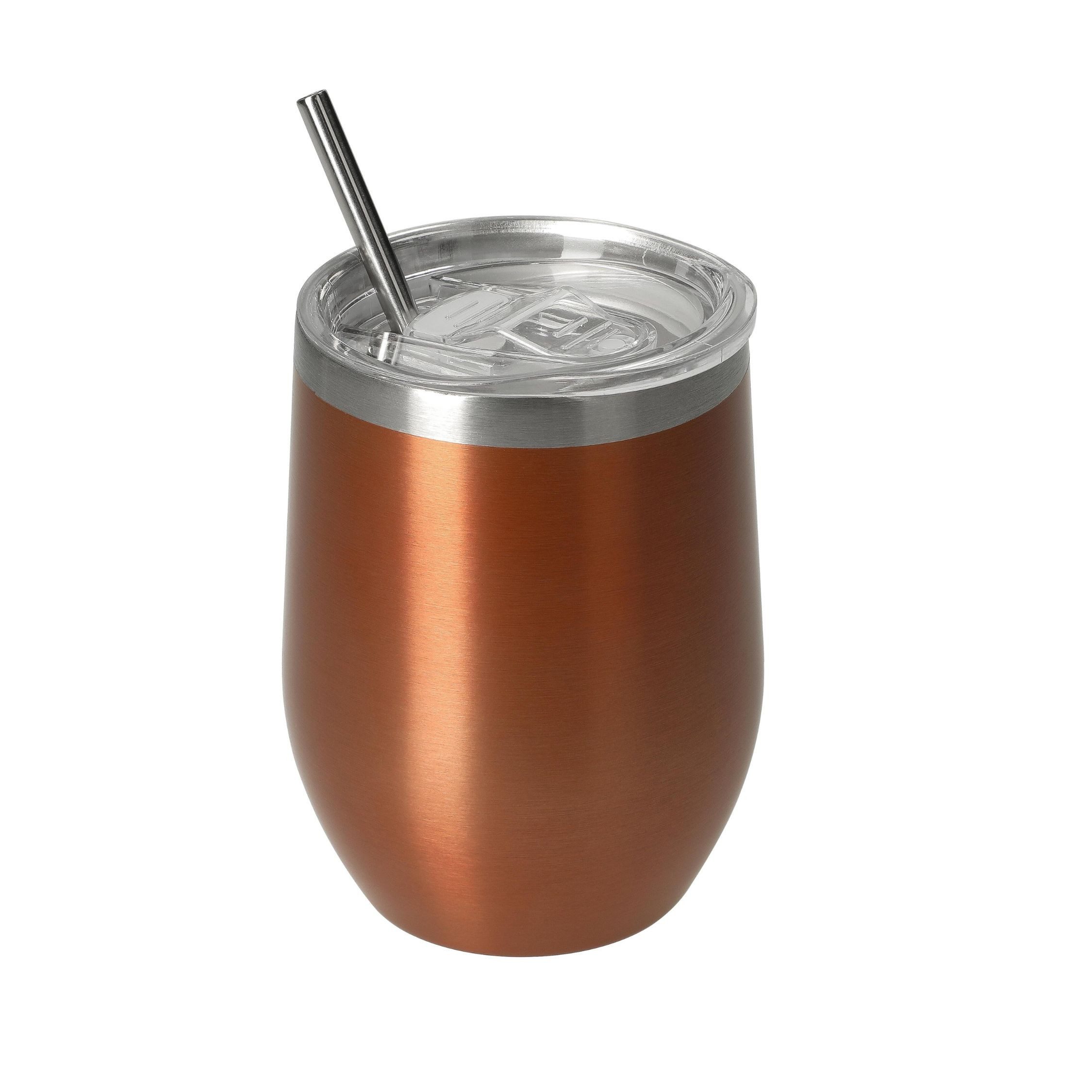 elasto Becher Weinbecher 350 ml Vinova Edelstahl Trinkbecher inkl. Strohhalm, robust, spülmaschinengeeignet, Sommer, Geschenk