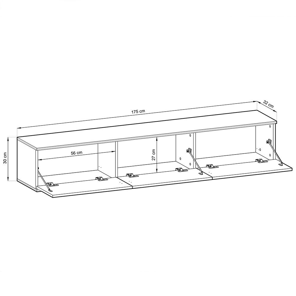Lomadox Lowboard OLOVO-160, Beige, Rillenfront, goldfarbene Akzente, 175 cm Breit, grifflos