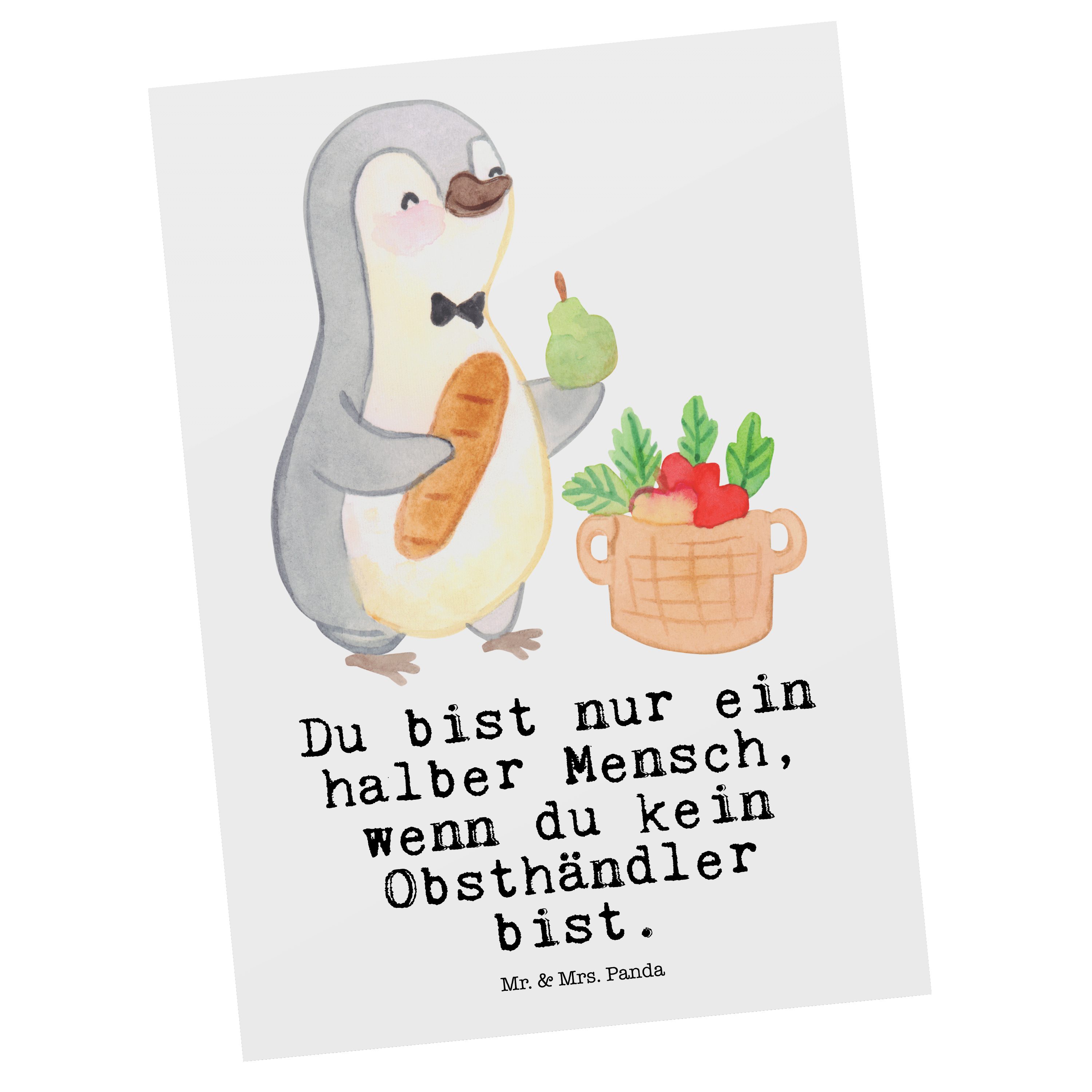 Mr. & Mrs. Panda Postkarte Obsthändler mit Herz - Weiß - Geschenk, Ansichtskarte, Obstbauer, Ein