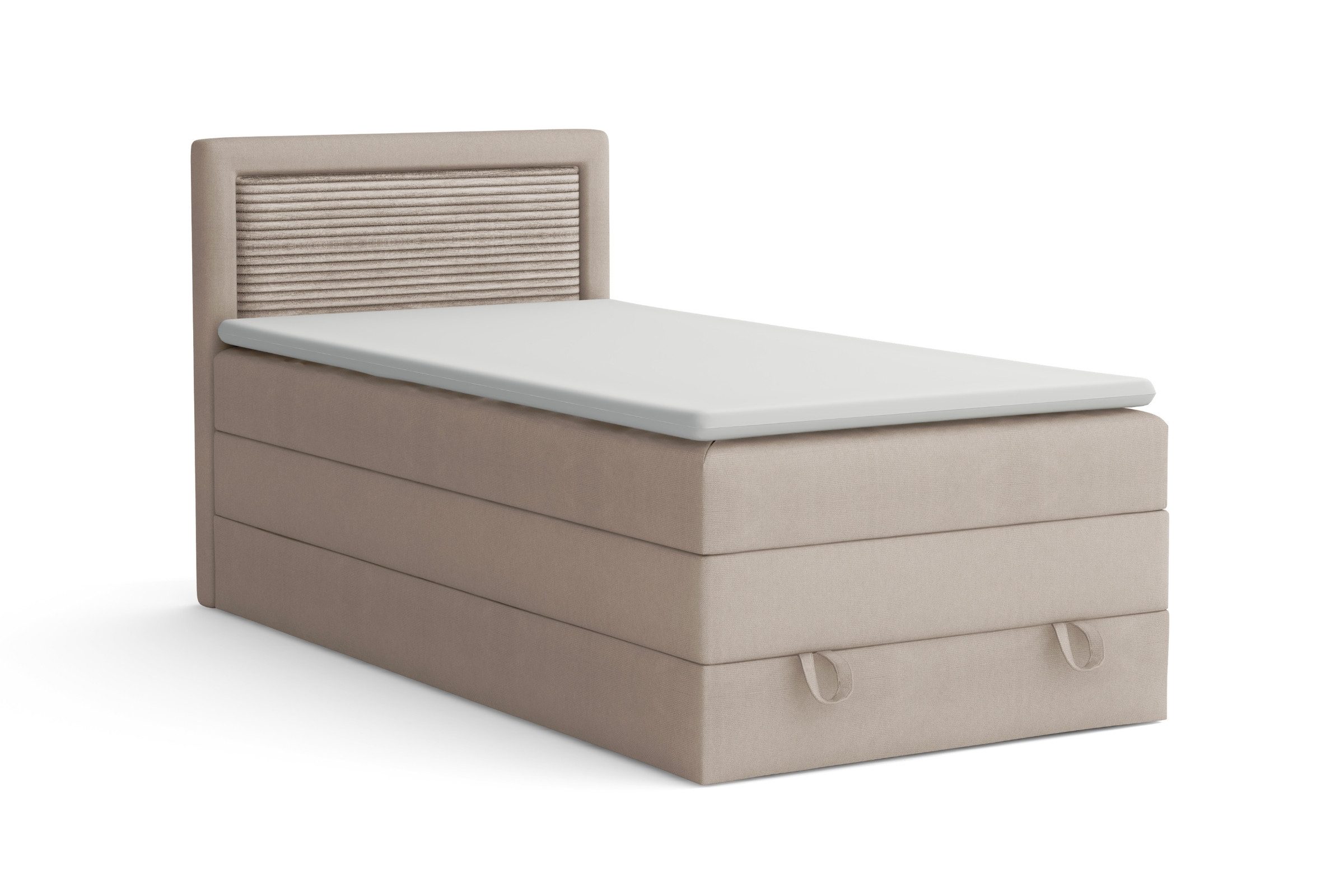 Deine Möbel 24 Boxspringbett NORA Boxbett Einzelbett Polsterbett Jugendbett (Beige Hellgrau Grau Anthrazit Schwarz, 3-St., Bonellfederkernmatratze H3 Taschenfederkernmatratze H4), 90x200 100x200 Veloursstoff