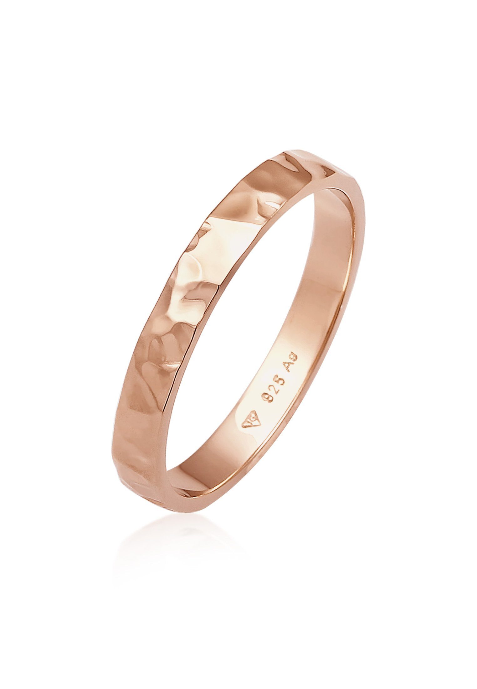 Elli Fingerring Basic Bandring Fein Gehämmert 925 Silber Rosegold