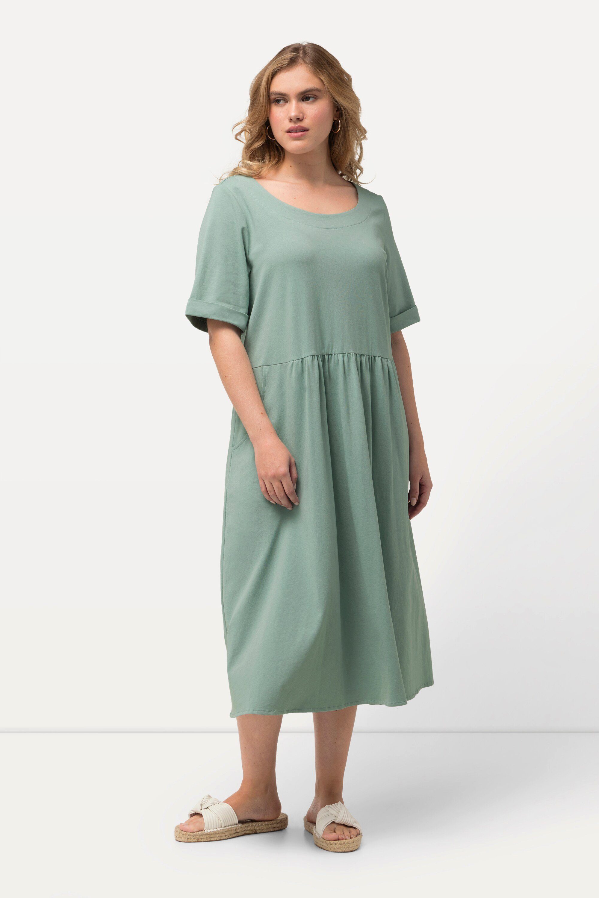 Ulla Popken Jerseykleid Jersey-Midikleid A-Linie Rundhals Halbarm