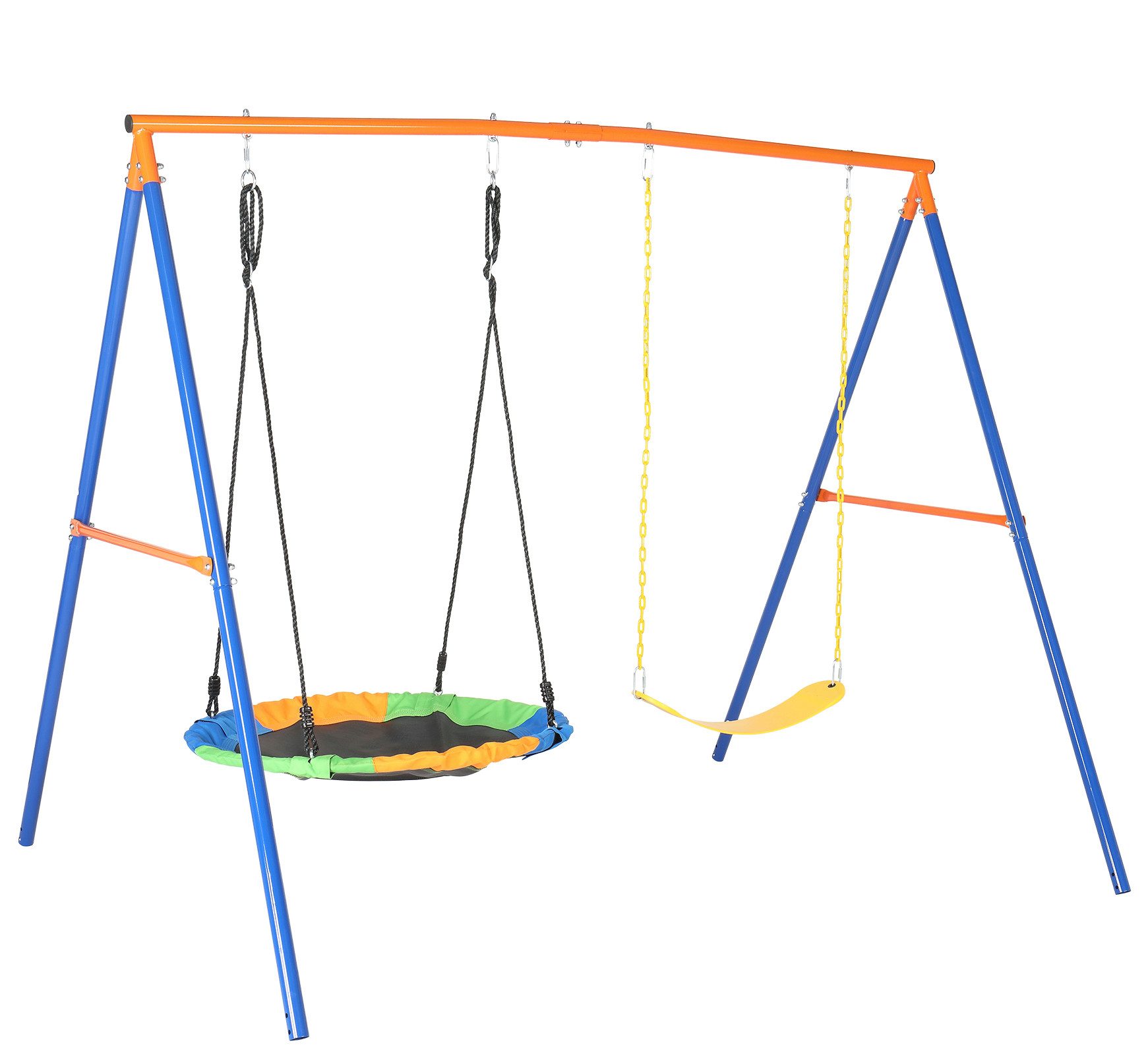 LALAHO Schaukelgestell nmit Nestschaukel,Kinderschaukel,A-Rahme,Schaukelgerüst, 2-in-1 Schaukel Set mit Schaukelteller & Gürtelschwinge für Garten