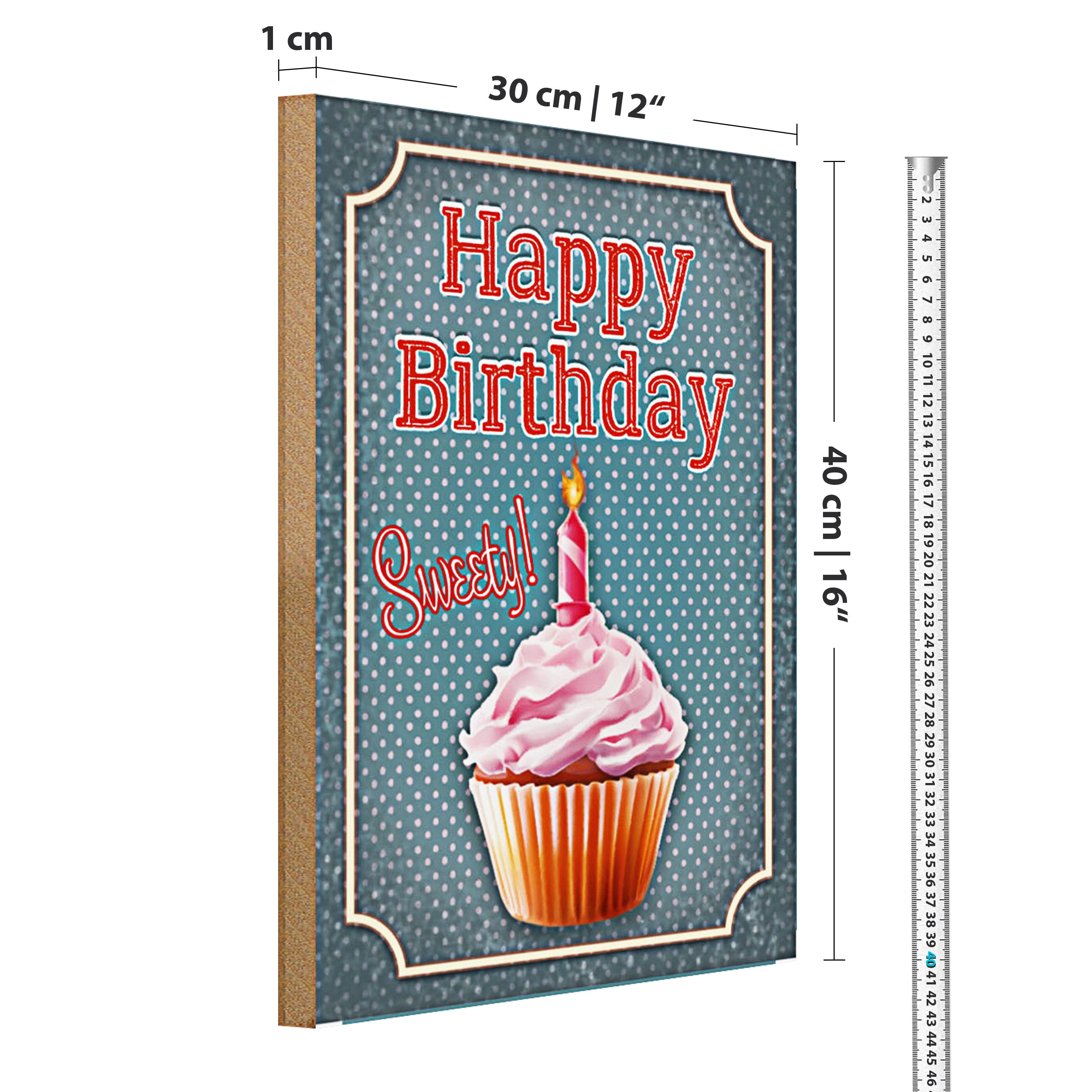 Roomando Holzbild Spruch 30x40cm Happy Birthday sweety! Kerze