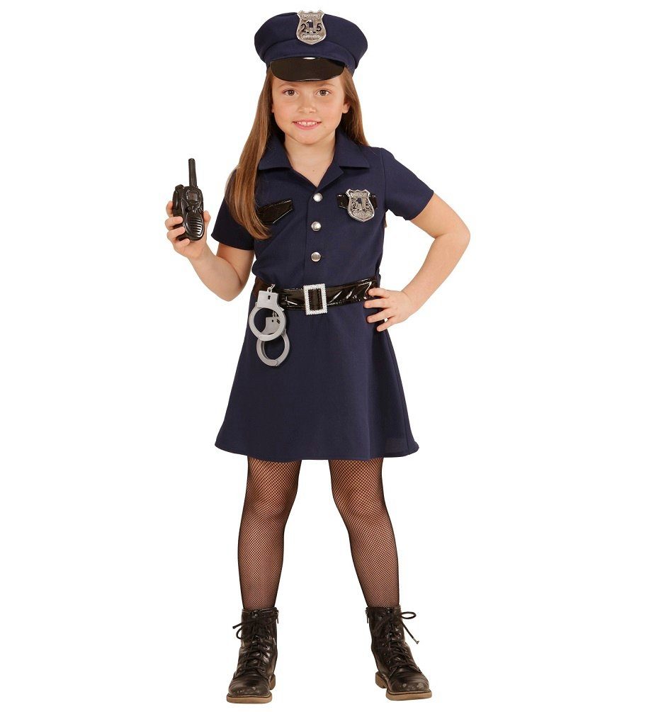 Karneval-Klamotten Polizei-Kostüm Polizistin FBI Uniform Mädchen, Kinderkostüm Komplett Polizei mit Mütze Handschellen Faschingskostüm