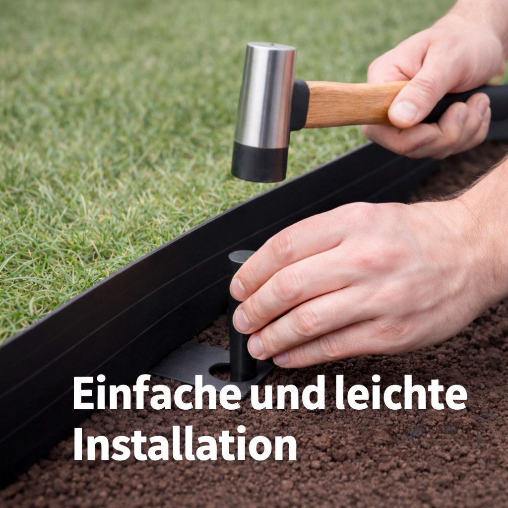 BigDean Rasenkante Flexible Beeteinfassung mit optimaler Höhe ideal für Kieswege, LxH: 1000x6 cm, Set, Rasenkante 10 m x 6 cm inklusive 20 Erdnägeln und 100 Öse – Bild 4 von 5