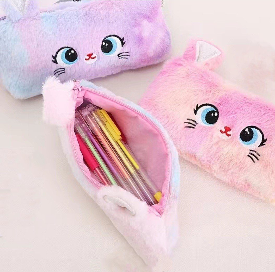 Nur Online 75 Federmäppchen Plüsch Federmäppchen, Kuschelweich, Katzen Motiv, weiche Oberfläche