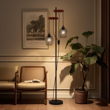 EMKE Stehlampe Retro Design Schwarz Vintage Stehleuchte 2 flammige, schlafzimmer, Esszimmer, Büro, Arbeitszimmer,E27,ohne Leuchtmittel