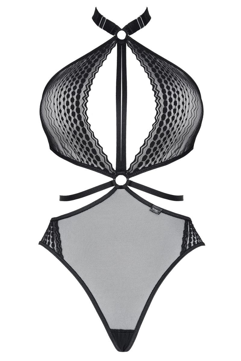 Stringbody Schwarzer Frauen Dessous Neckholder Body ouvert transparent pofrei aus
