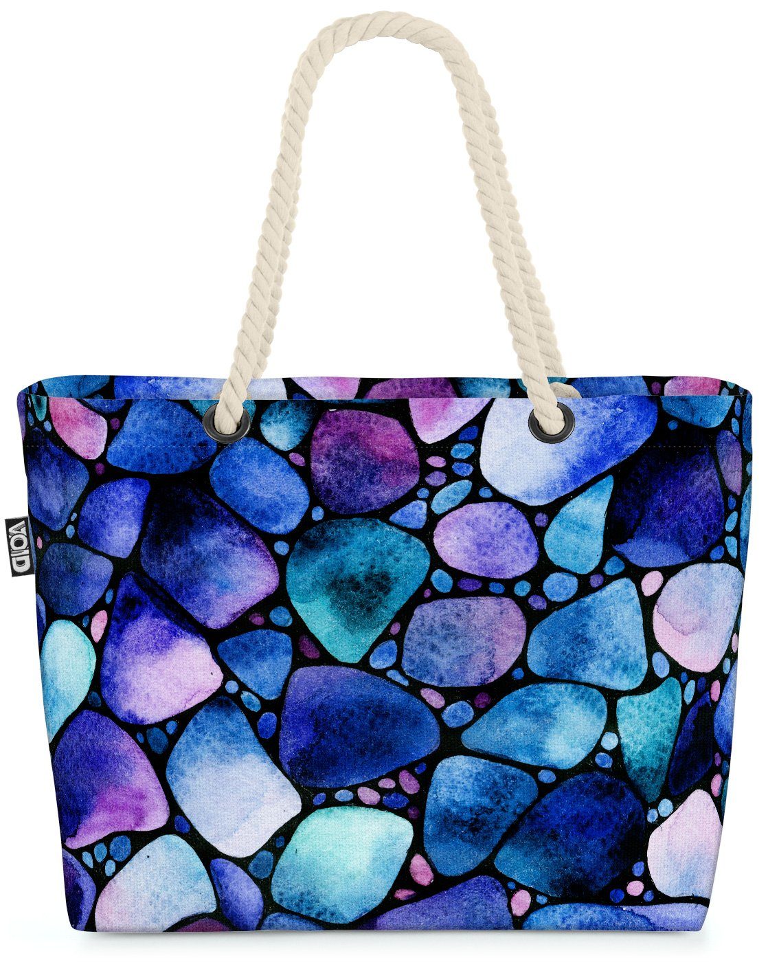 Steine Bag Bunt Wasserfarben gemustert Malen VOID Beach (1-tlg), Strandtasche Kunst Farben Blau Grafisch