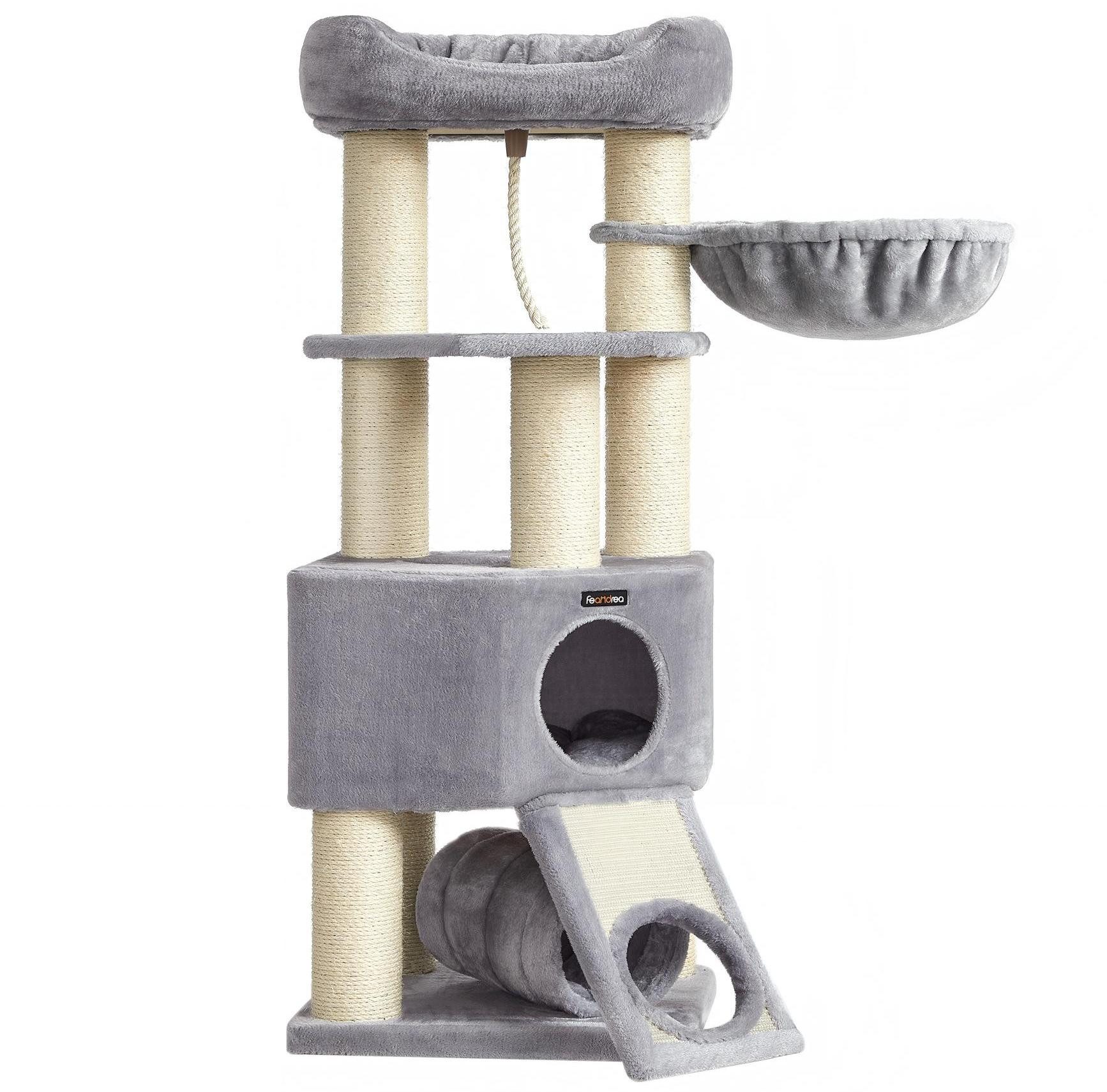 FEANDREA Kratzbaum 141 / 160/186 cm (H), Katzenbaum, für große katzen, 13 dicken Säulen (11 cm d), stabil, Kippschutz