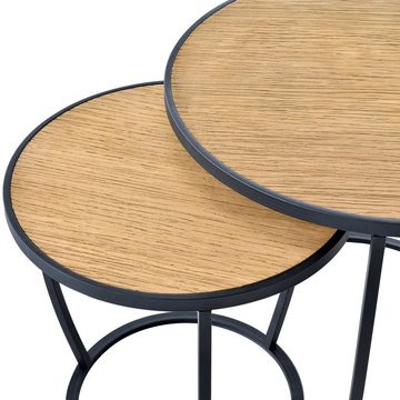 en.casa Beistelltisch (2er-Set), »Neqi« Couchtisch Satztisch 49 x 60 cm Schwarz/Holz-Optik