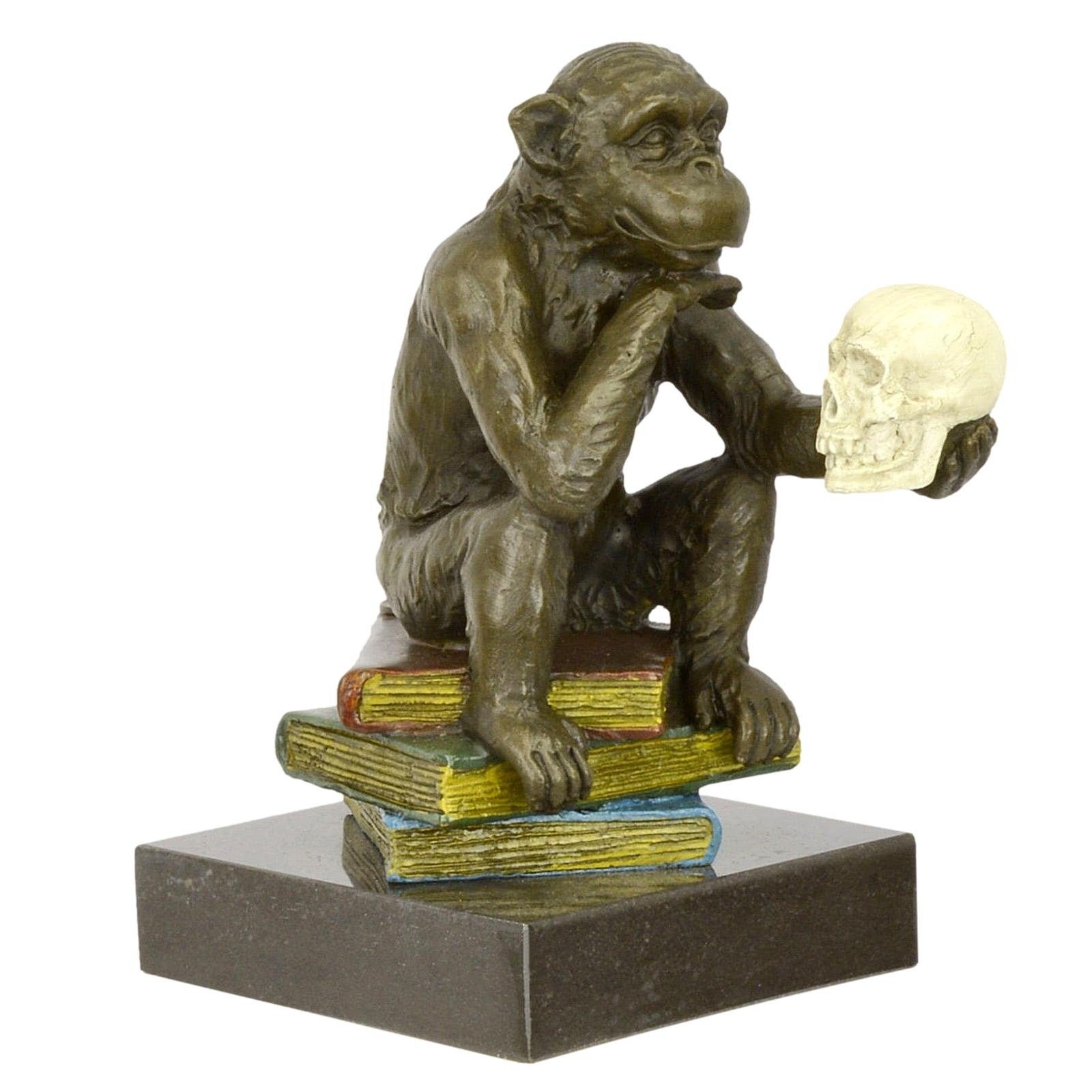 Aubaho Skulptur Bronzefigur Affe Darwin Philosophie Bücher Bronze Skulptur Antik-Stil