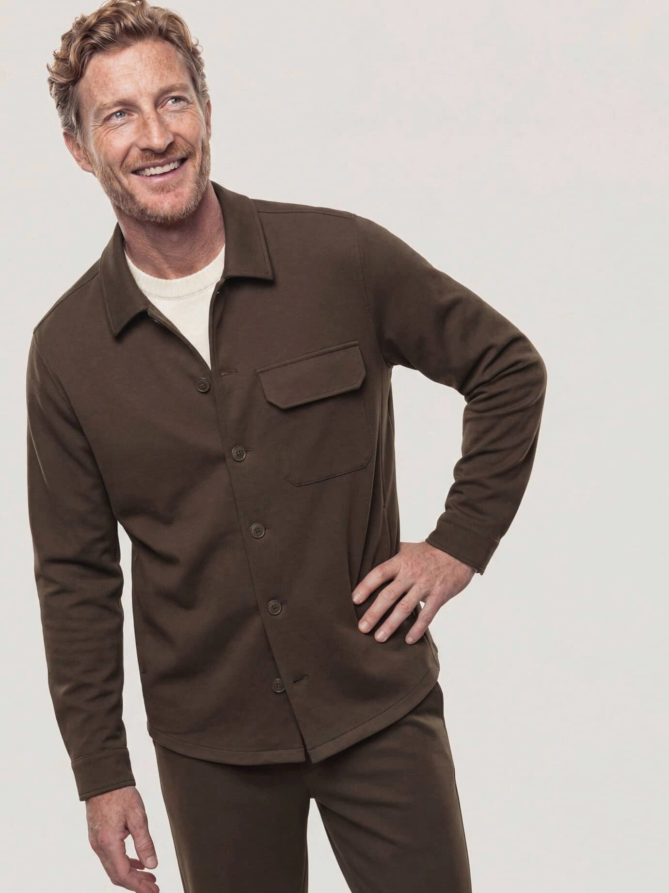 Walbusch Hemdjacke Herren Hemdjacke aus elatischem Material Regular fit Umlegekragen, Umlegekragen, modern
