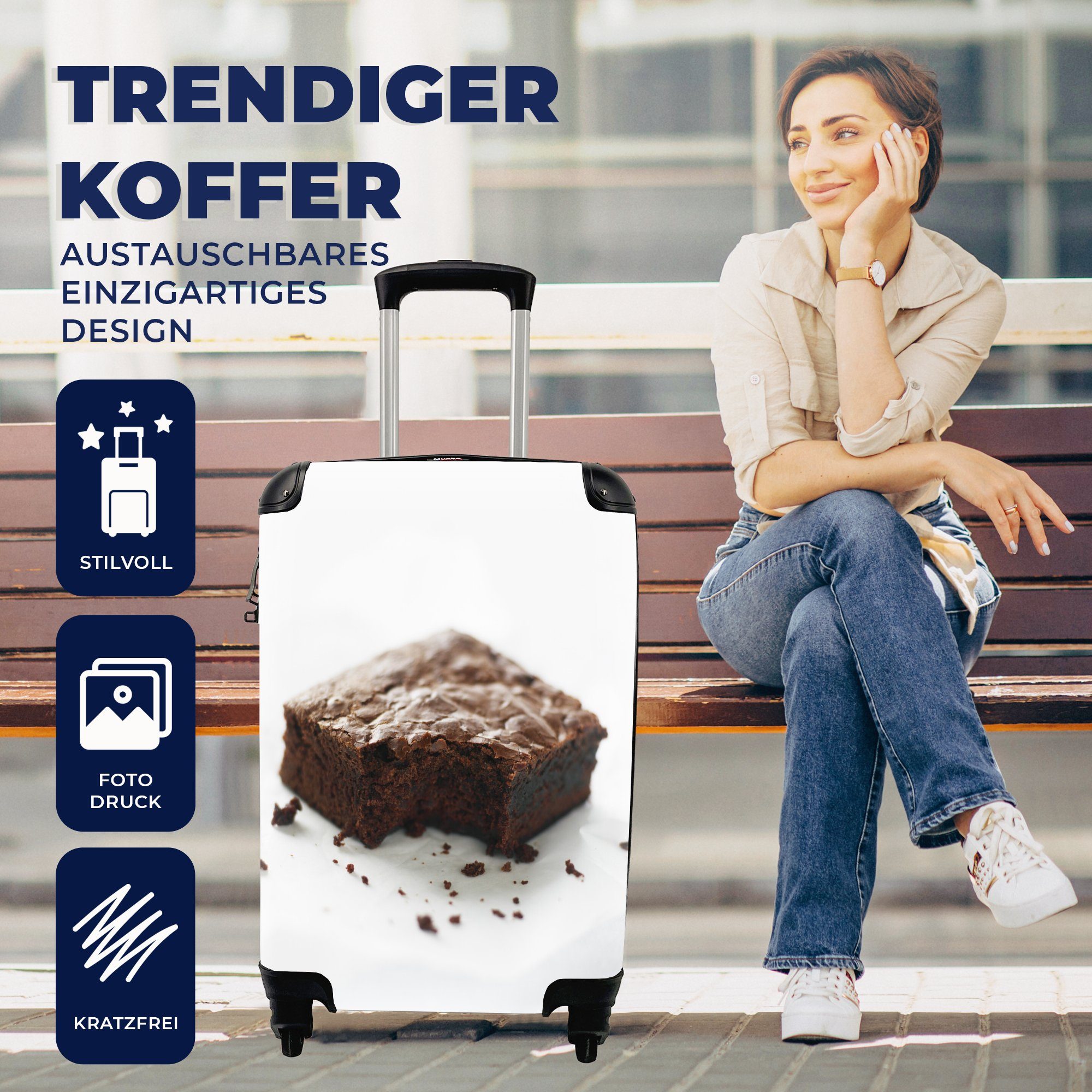 Reisekoffer Brownie Rollen, Handgepäck Handgepäckkoffer Ferien, Trolley, Hintergrund, mit Reisetasche auf weißem für MuchoWow 4 rollen,