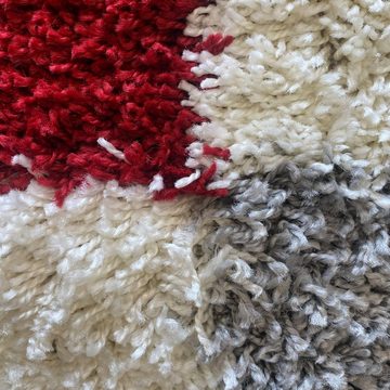 Teppich Flauschiger Shaggy-Teppich Hochflor mit Karomuster in rot grau creme, Carpetia, rechteckig, Höhe: 30 mm
