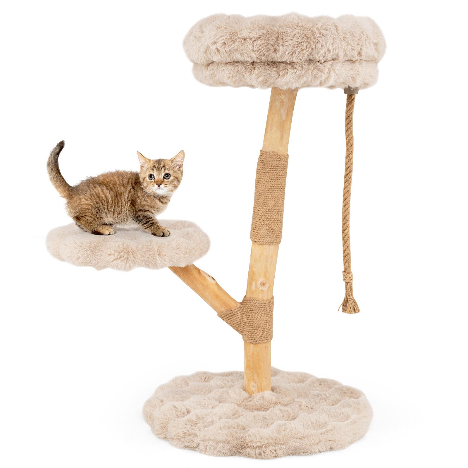 COSTWAY Kratzbaum, Katzenbaum, Massivholz Katzenmöbel, 90cm hoch
